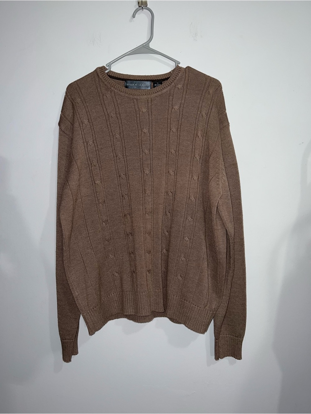 Oscar de la Renta Brown Cable Knit Crewneck Sweater - Men's